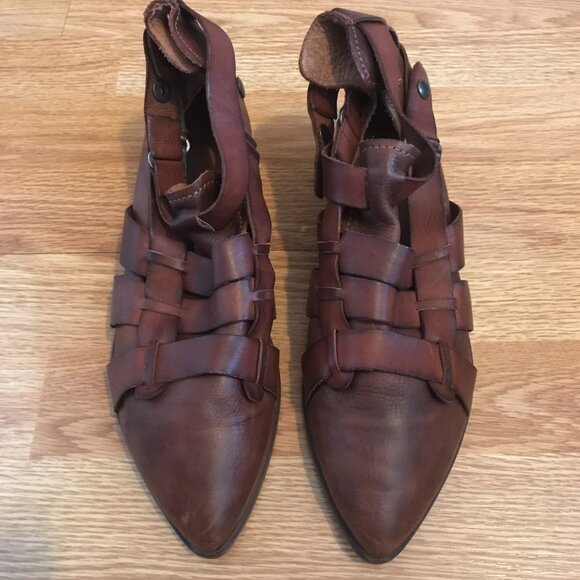 Free People Brown Leather Style Nine Ankle Boots Double Buckle Strappy Booties - Picture 3 of 13